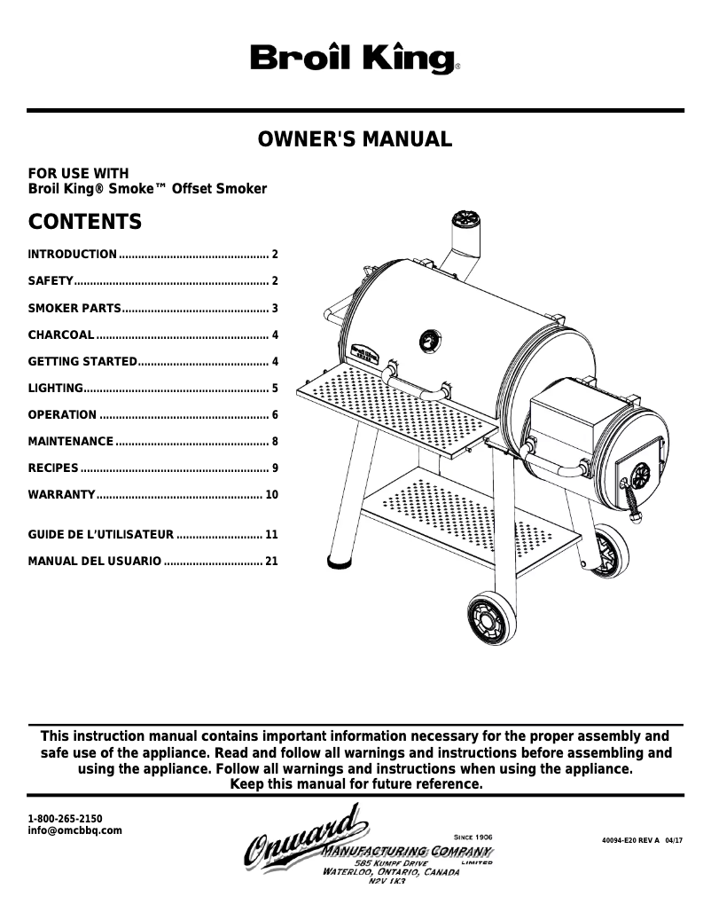 Page n°1 - Manuel utilisateur Broil King Smoke Offset 500