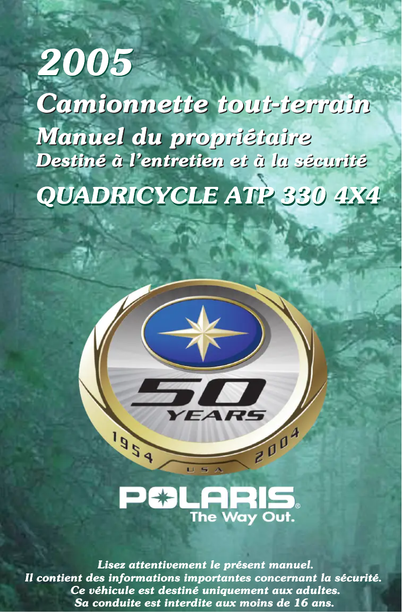 Page 1 de la notice Manuel utilisateur Polaris ATP 330 4x4 (2005)