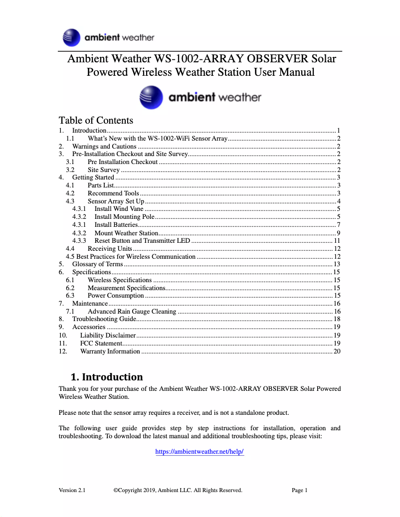 Image de la première page du manuel de l'appareil WS-1002-WiFi