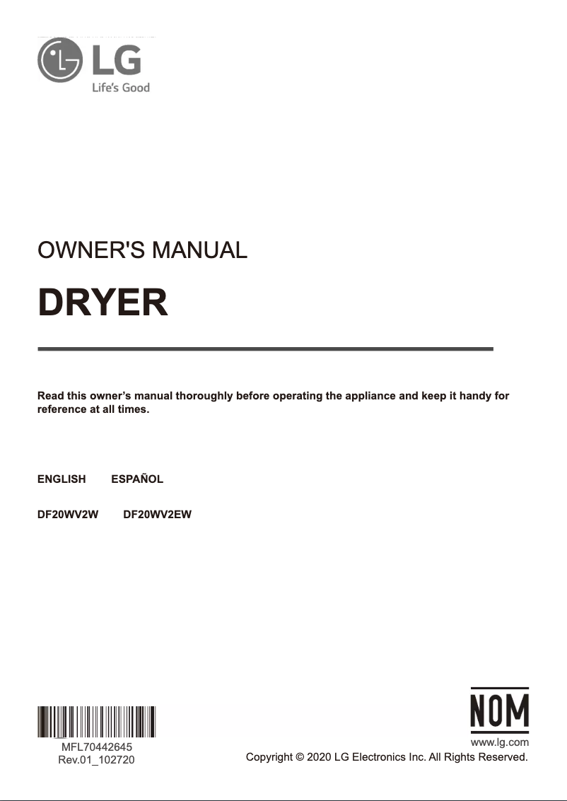 Page 1 de la notice Manuel utilisateur LG DF20WV2EW