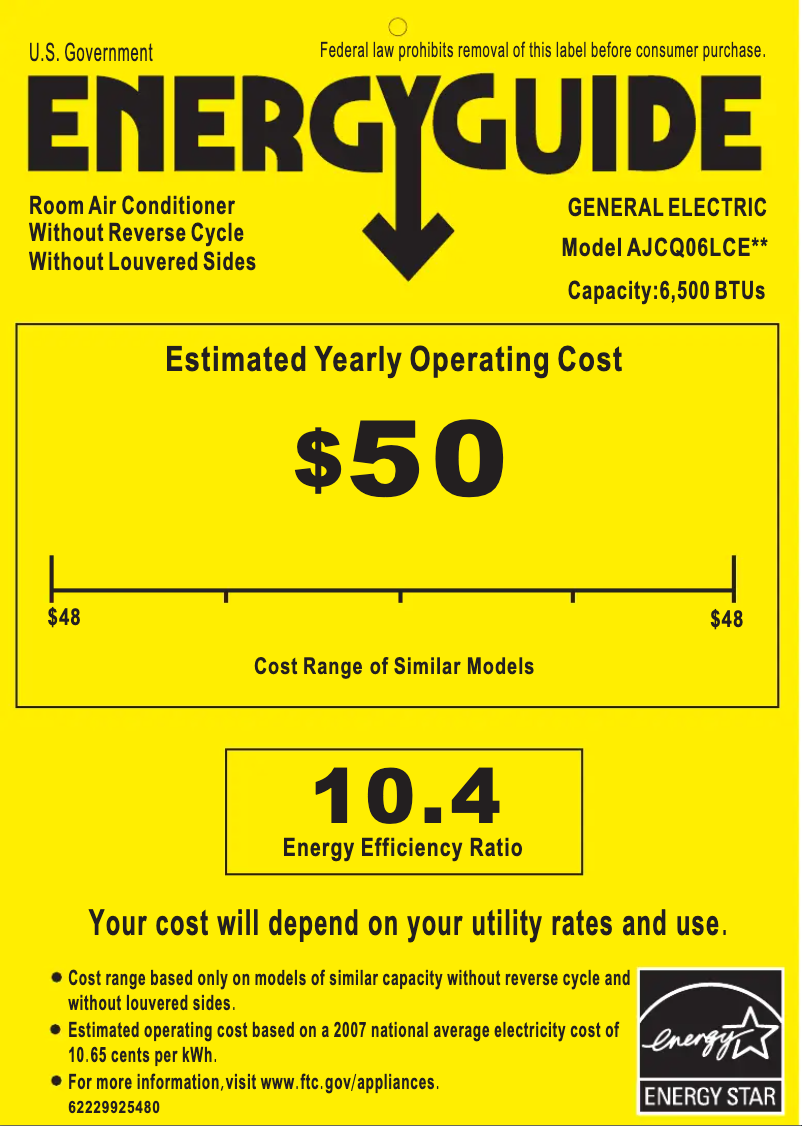 Page n°1 - Label énergétique GE AJCQ06LCE