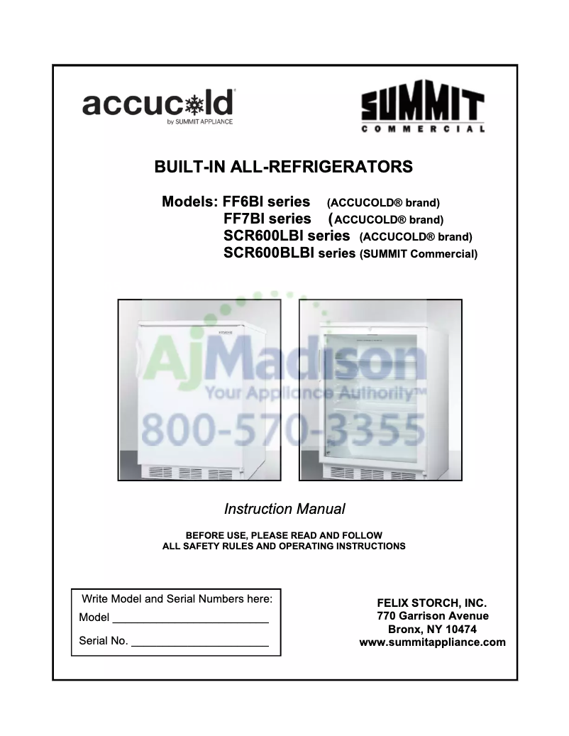 Page n°1 - Manuel utilisateur Accucold FF6BIADA