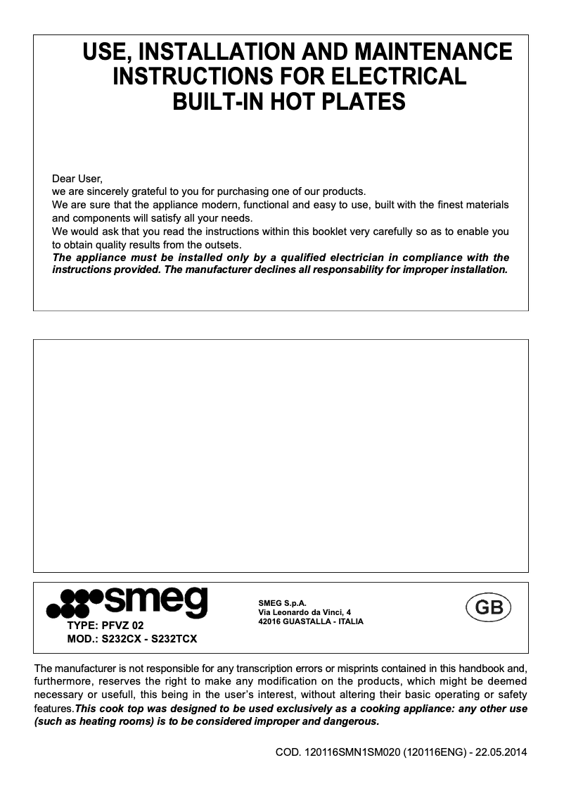 Page n°1 - Brochure Smeg S232TCX