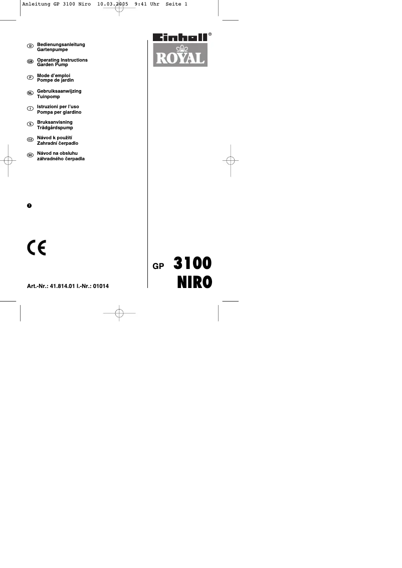 Page n°1 - Manuel utilisateur Einhell Royal GP 3100 Niro