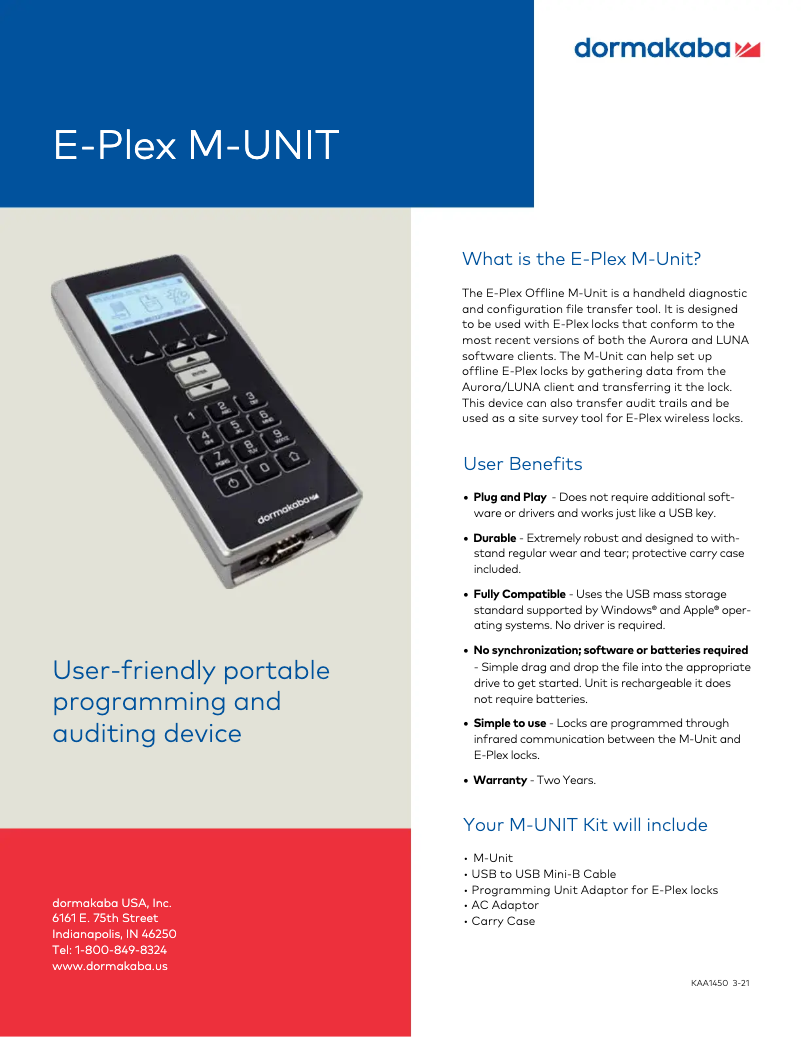 Page 1 de la notice Manuel utilisateur Dormakaba E-Plex M-UNIT