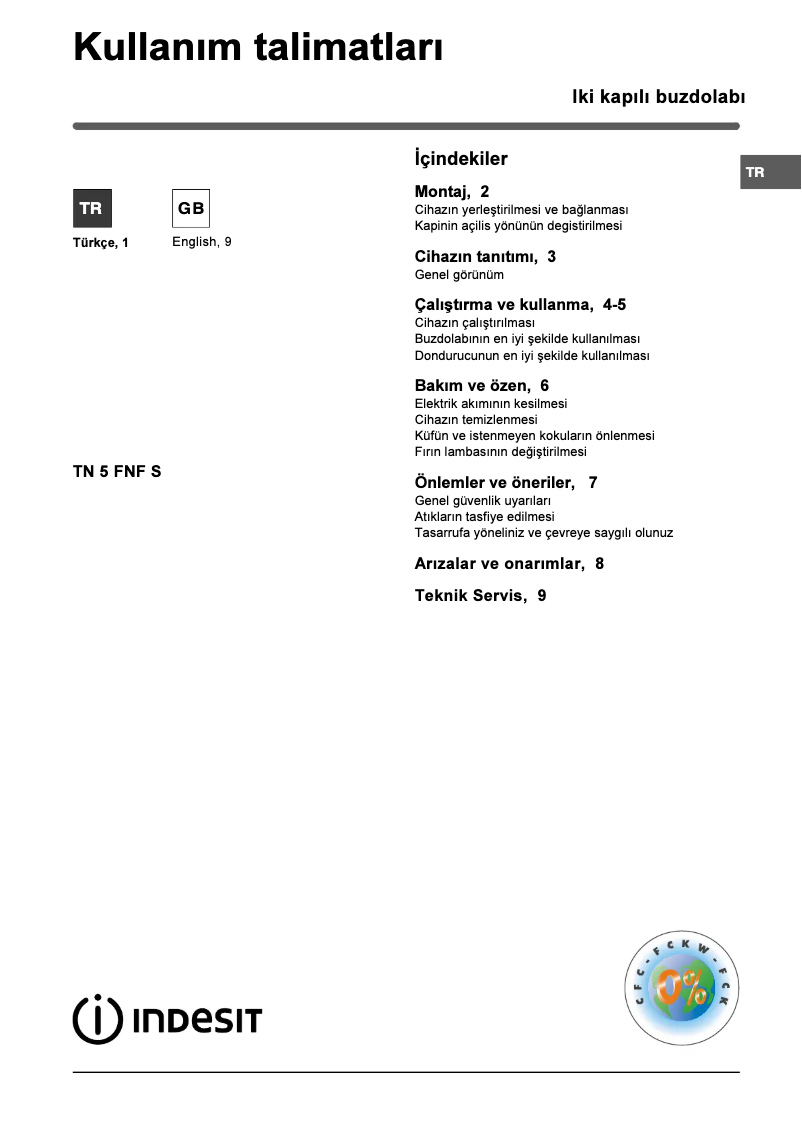 Page n°1 - Manuel utilisateur Indesit TN 5 FNF S (TK)