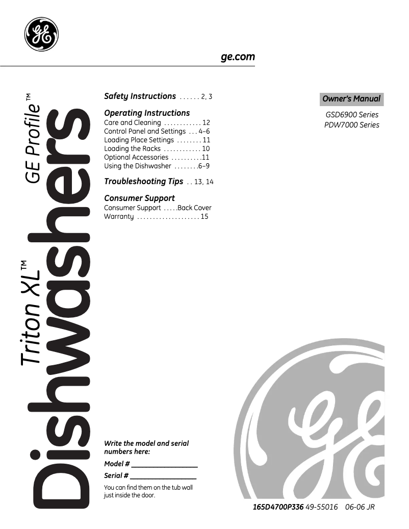 Page 1 de la notice Manuel d'utilisation et d'entretien GE PDW7880JSS