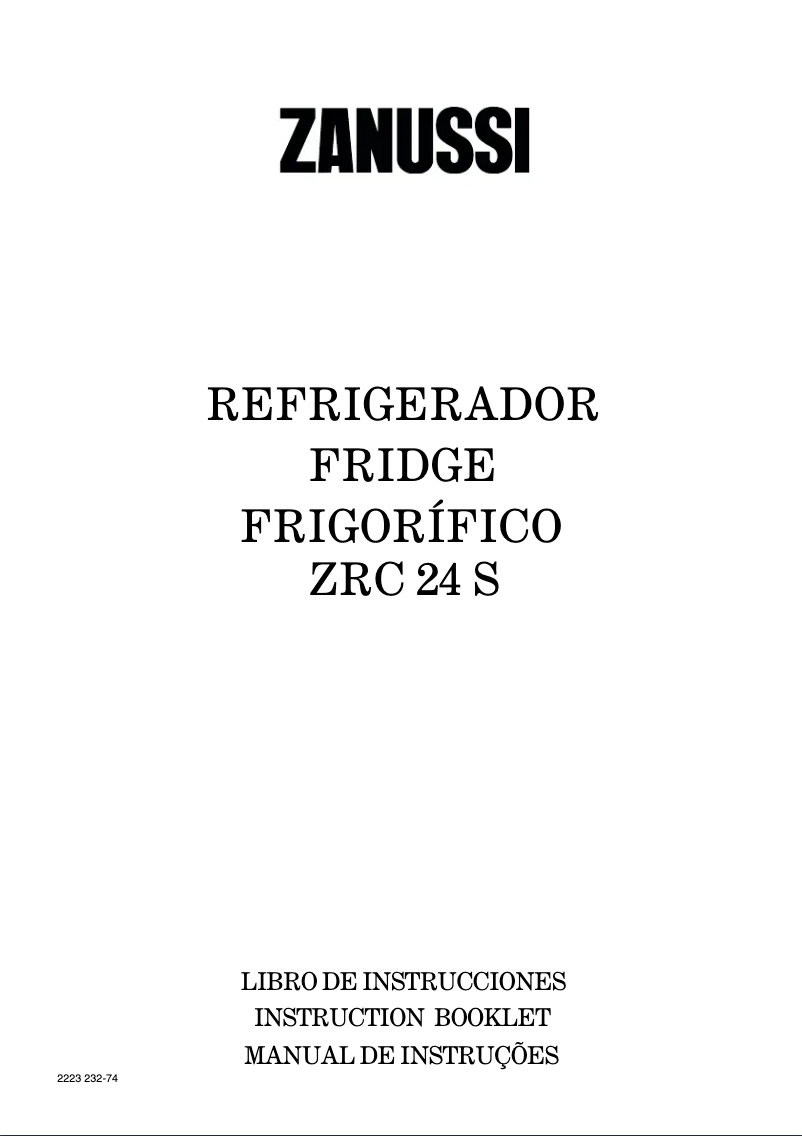 Page 1 de la notice Manuel utilisateur Zanussi ZRC24S8