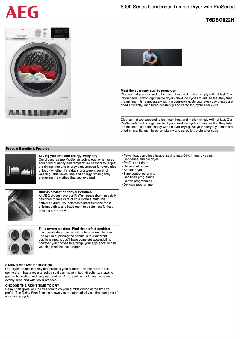 Page 1 de la notice Fiche technique AEG T6DBG822N