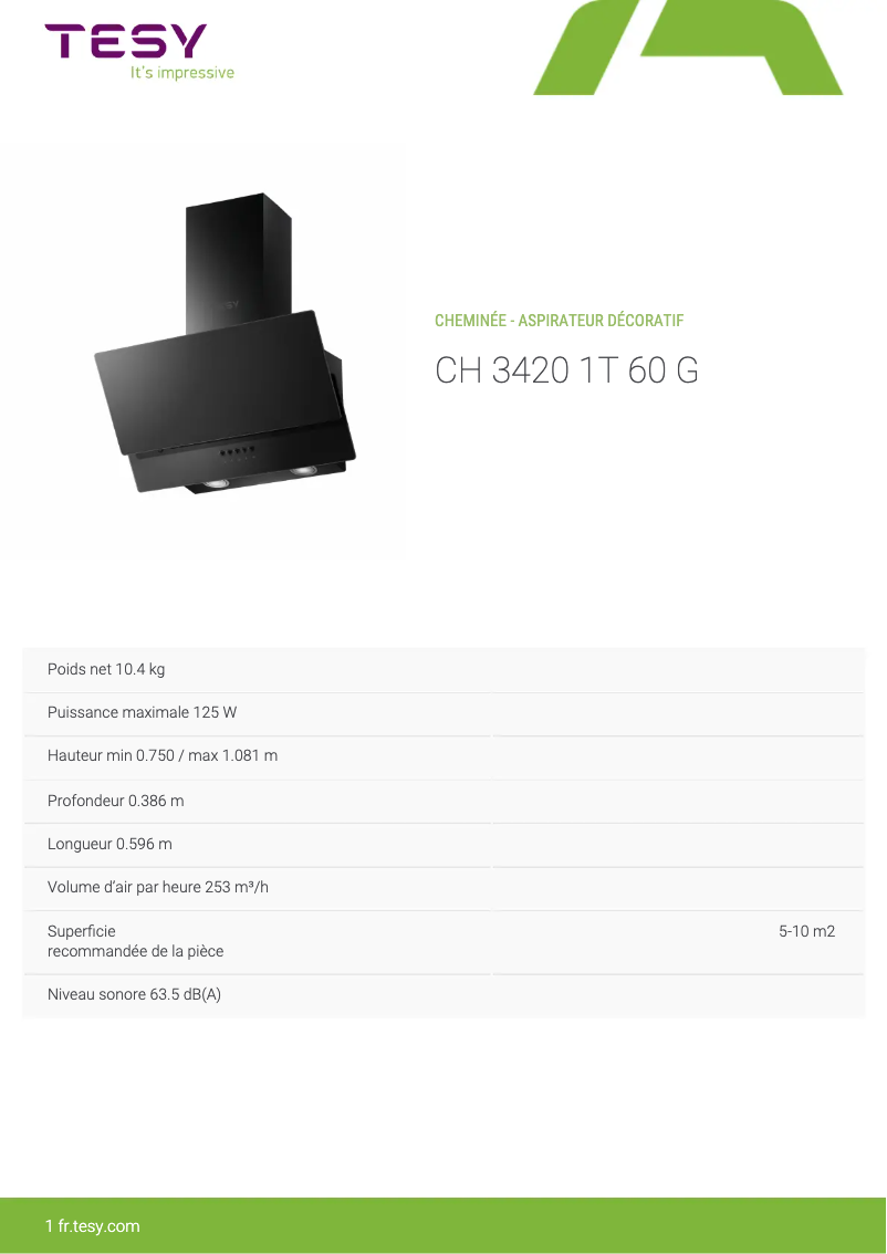 Page 1 of the manual Energy Label Tesy CH 3420 1T 60 G