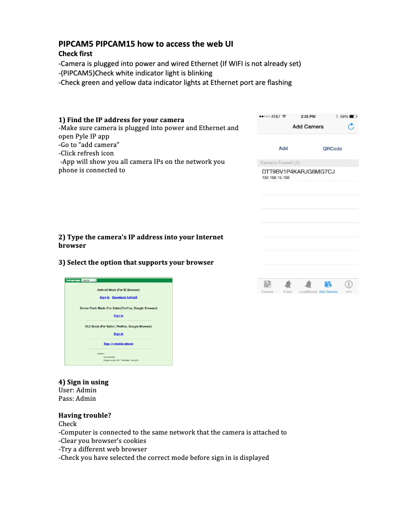 Page n°1 - Manuel utilisateur Pyle PIPCAM15