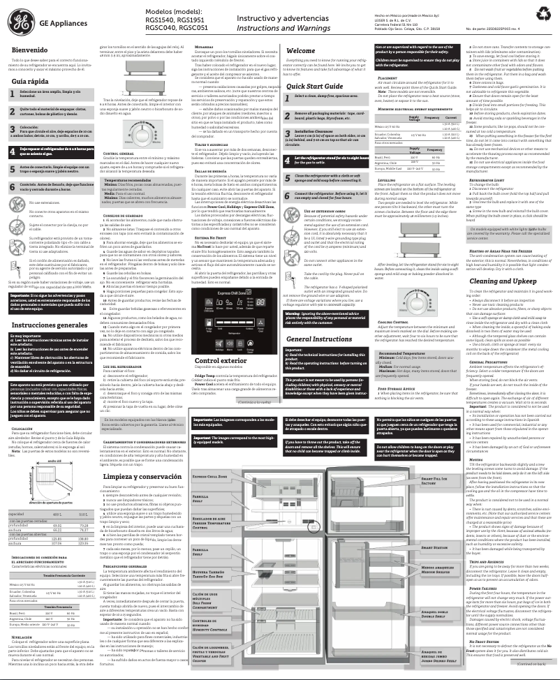 Page 1 of the manual User Manual GE RGS1951BGRX0