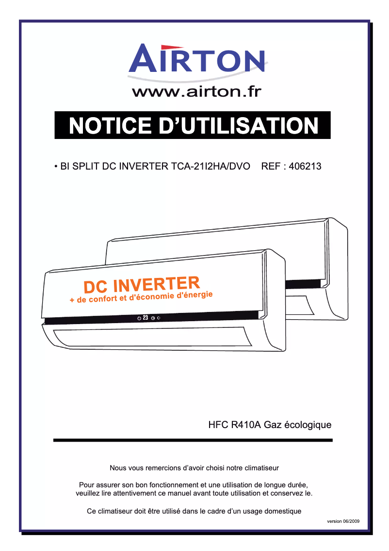 Page n°1 - Manuel utilisateur Airton TCA 21I2HA