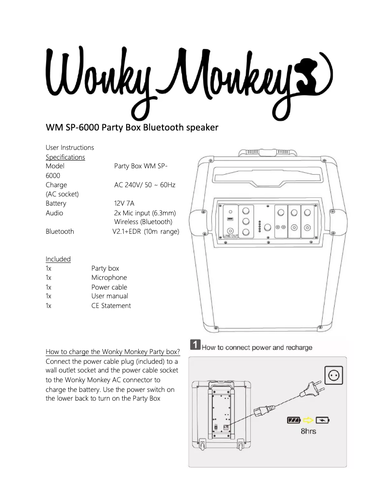 Page 1 de la notice Manuel utilisateur Wonky Monkey WM SP-6000BL Party Box
