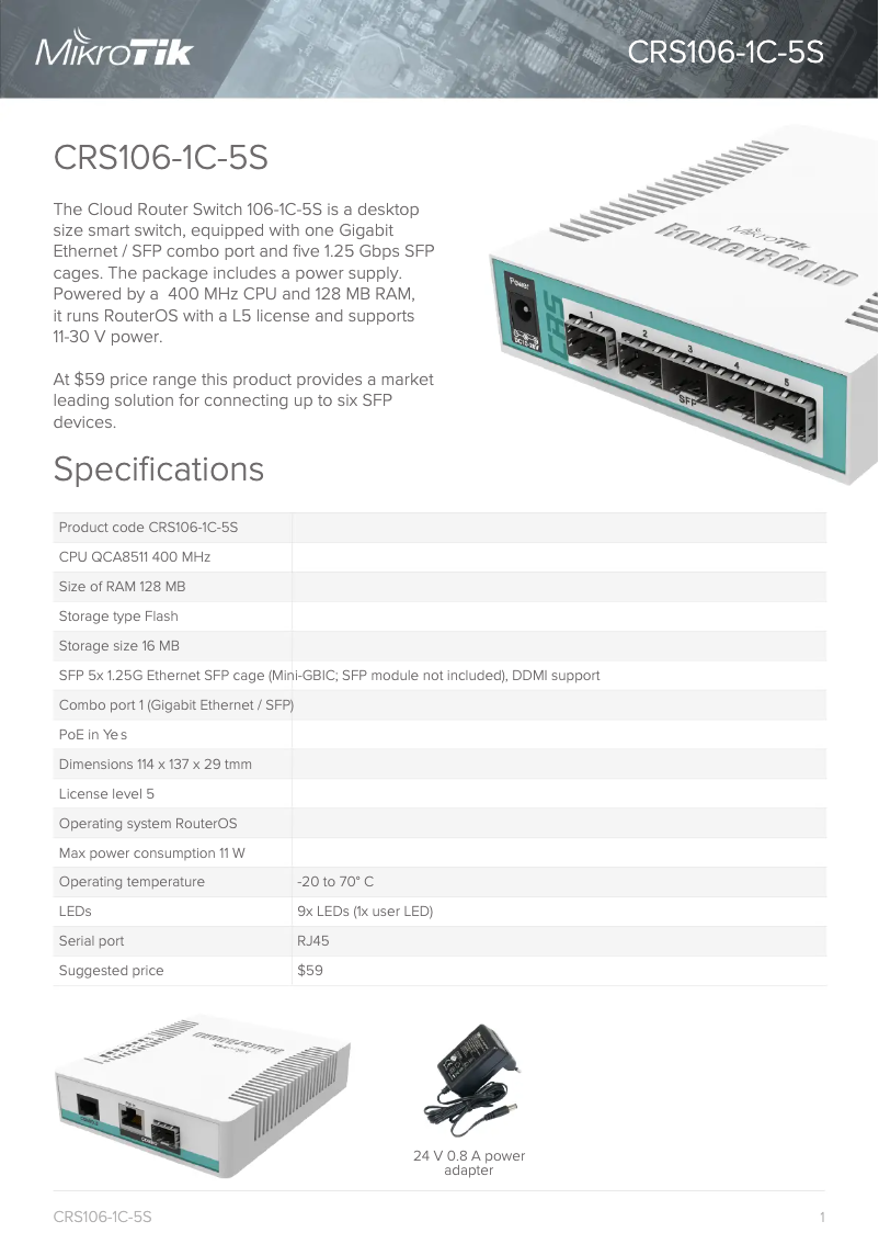Page n°1 - Brochure Mikrotik CRS106-1C-5S