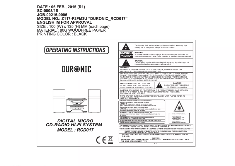 Image de la première page du manuel de l'appareil RCD017