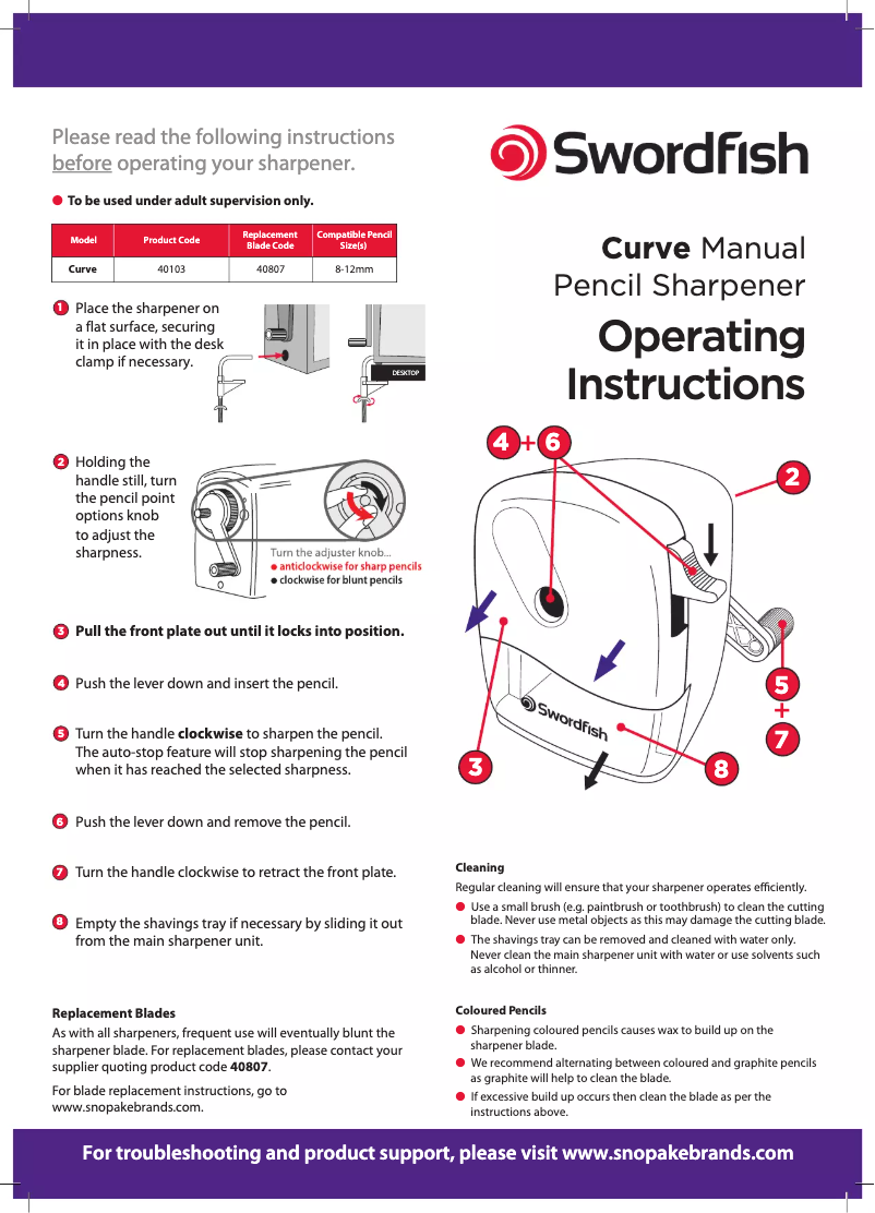 Page 1 de la notice Manuel utilisateur Swordfish Curve