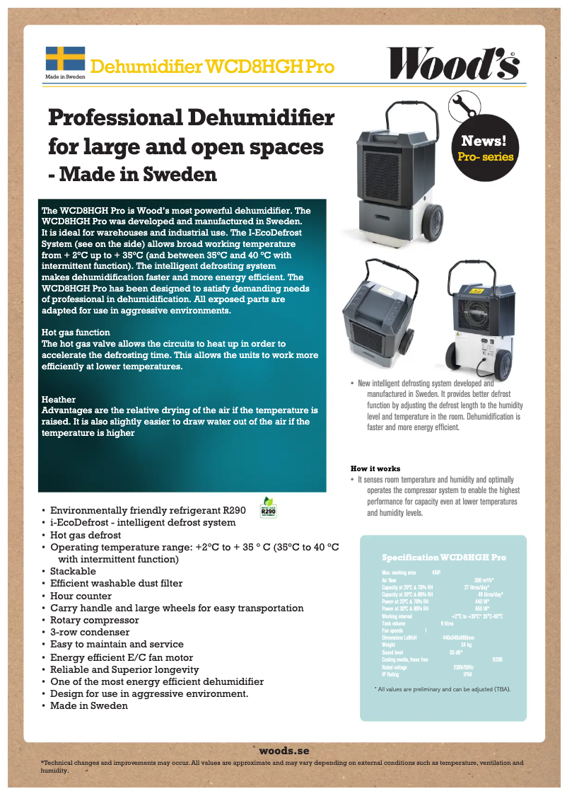 Page 1 de la notice Fiche technique Wood's WCD8HGH Pro
