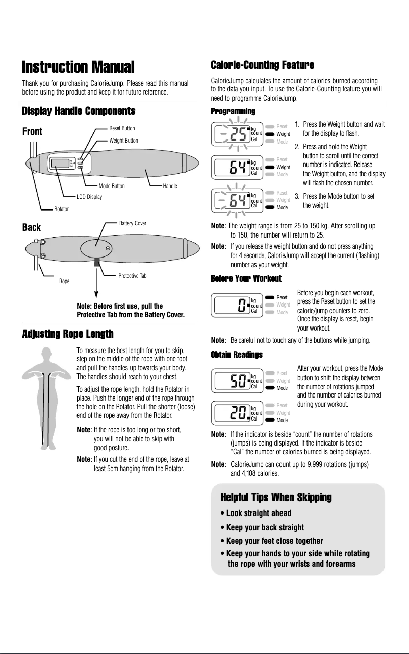 Image de la première page du manuel de l'appareil CalorieJump