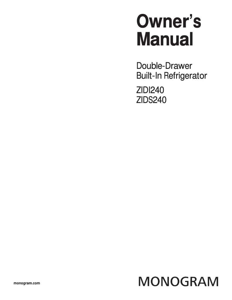 Page 1 de la notice Manuel d'utilisation et d'entretien GE ZIDI240BII
