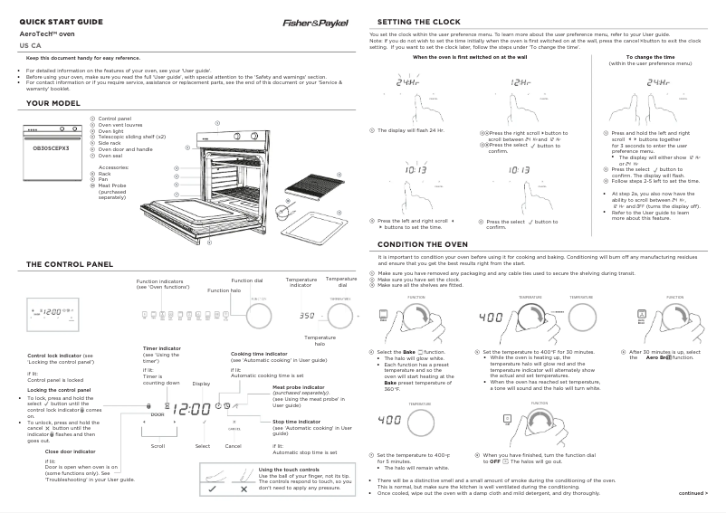 Page 1 de la notice Guide de démarrage rapide Fisher & Paykel OB30SCEPX3_N