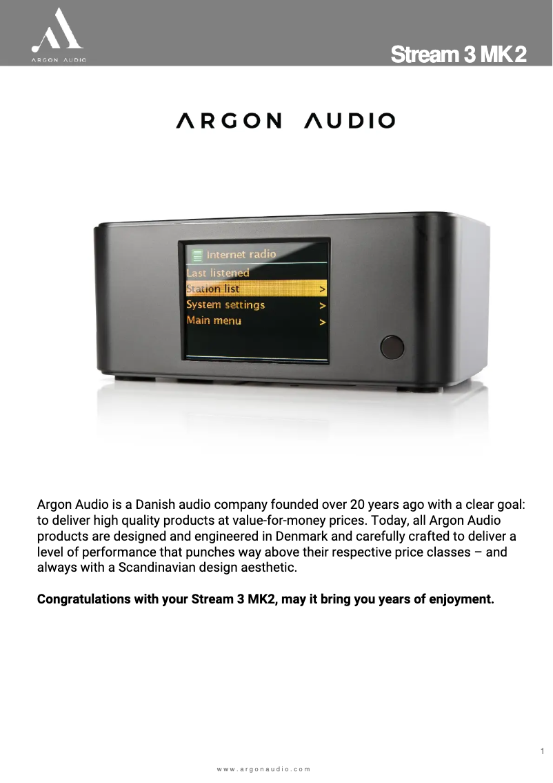 Page 1 de la notice Manuel utilisateur Argon Stream 3 MK2