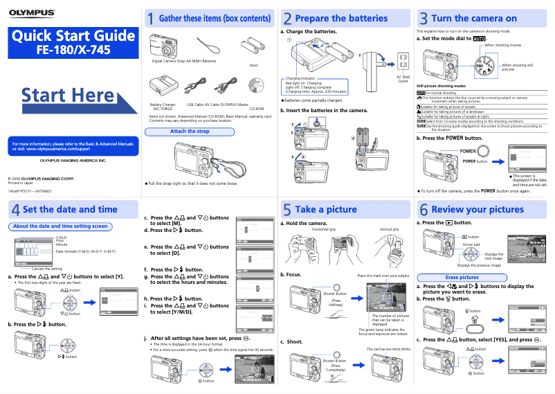 Page n°1 - Guide de démarrage rapide Olympus FE-180