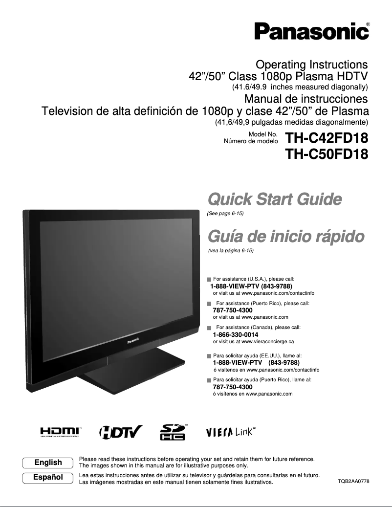 Page 1 de la notice Manuel utilisateur Panasonic Viera TH-C42FD18