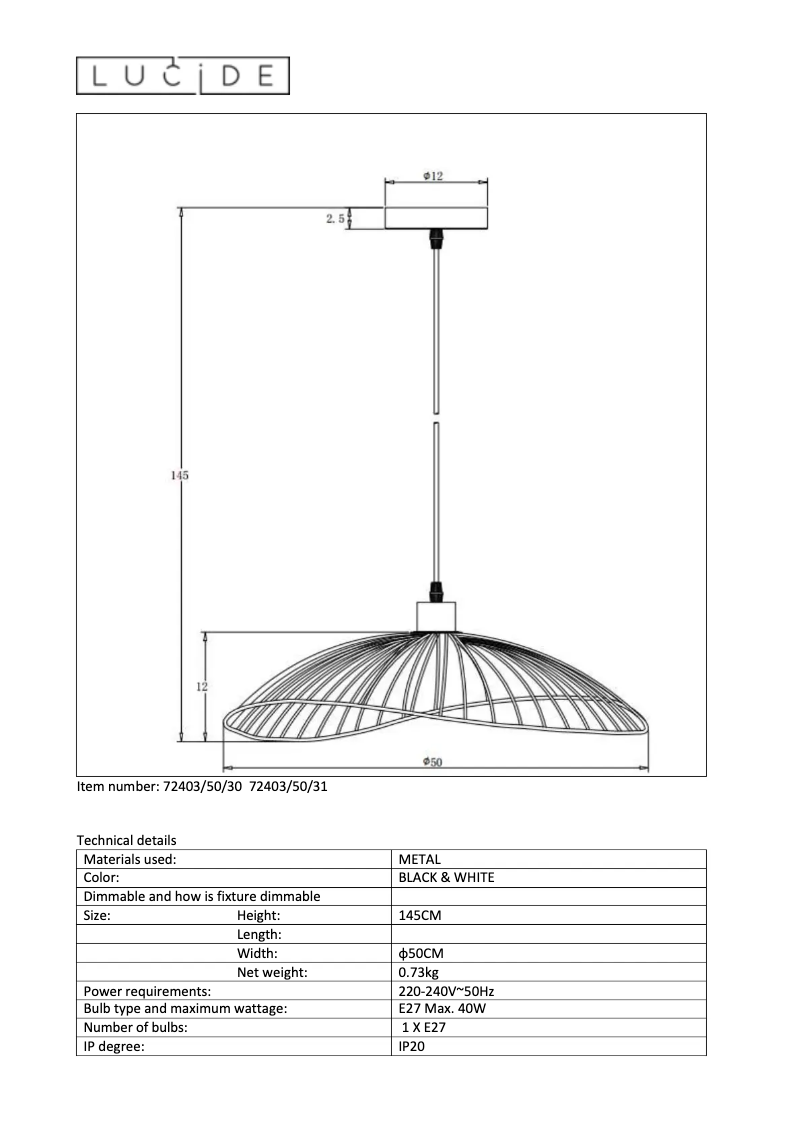 Page 1 de la notice Manuel utilisateur Lucide Jing