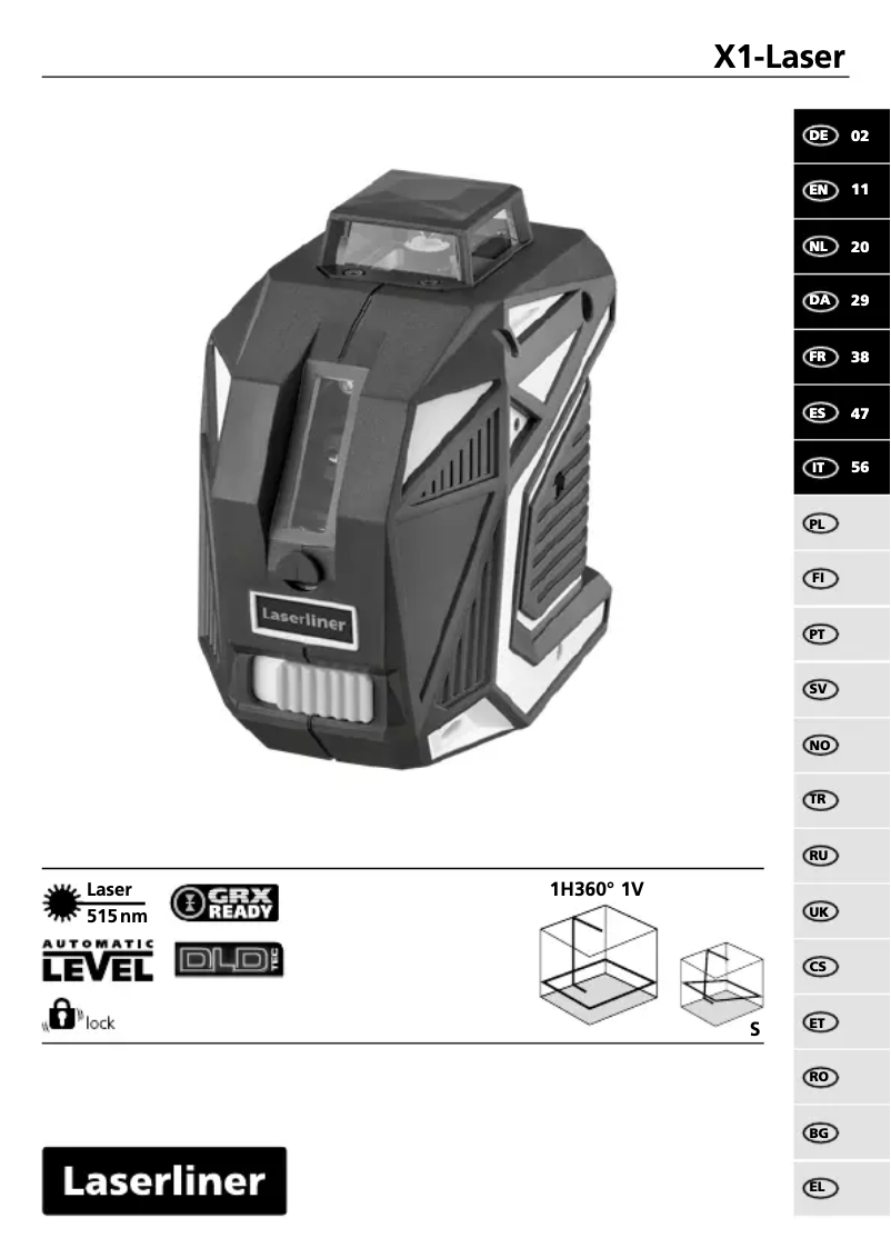 Image de la première page du manuel de l'appareil X1-Laser