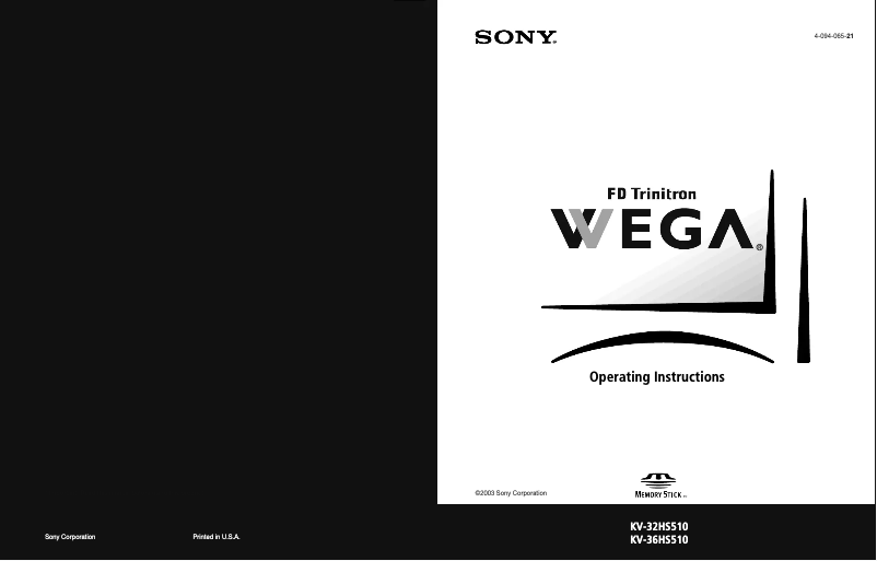 Page 1 de la notice Manuel utilisateur Sony Wega KV-36HS510