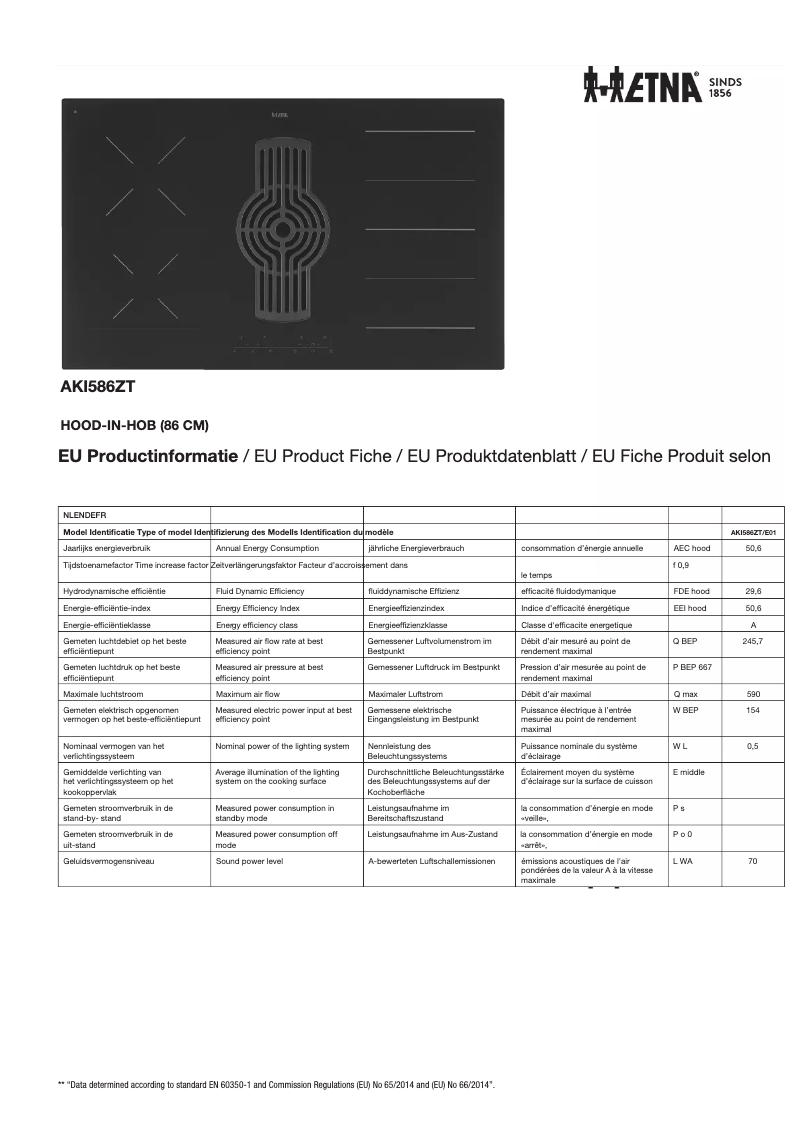 Page 1 de la notice Fiche technique Etna AKI586ZT