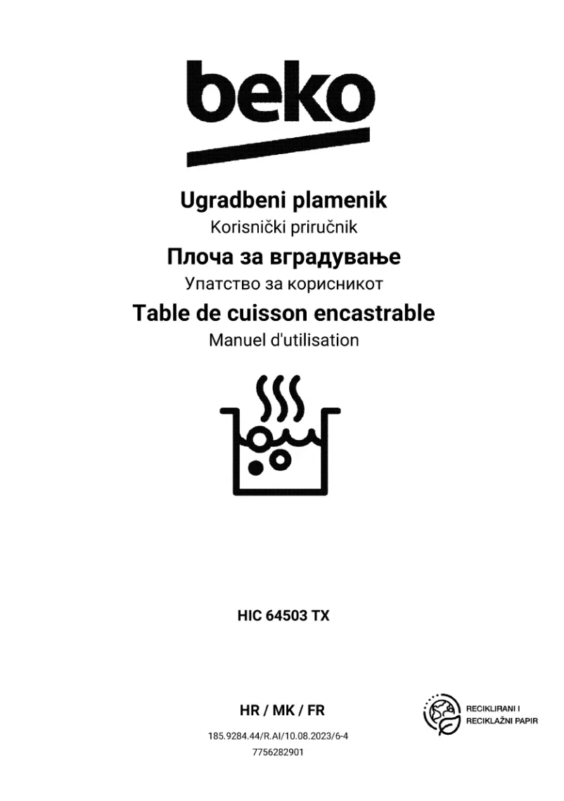 Page 1 de la notice Manuel utilisateur Beko HIC 64503 TX