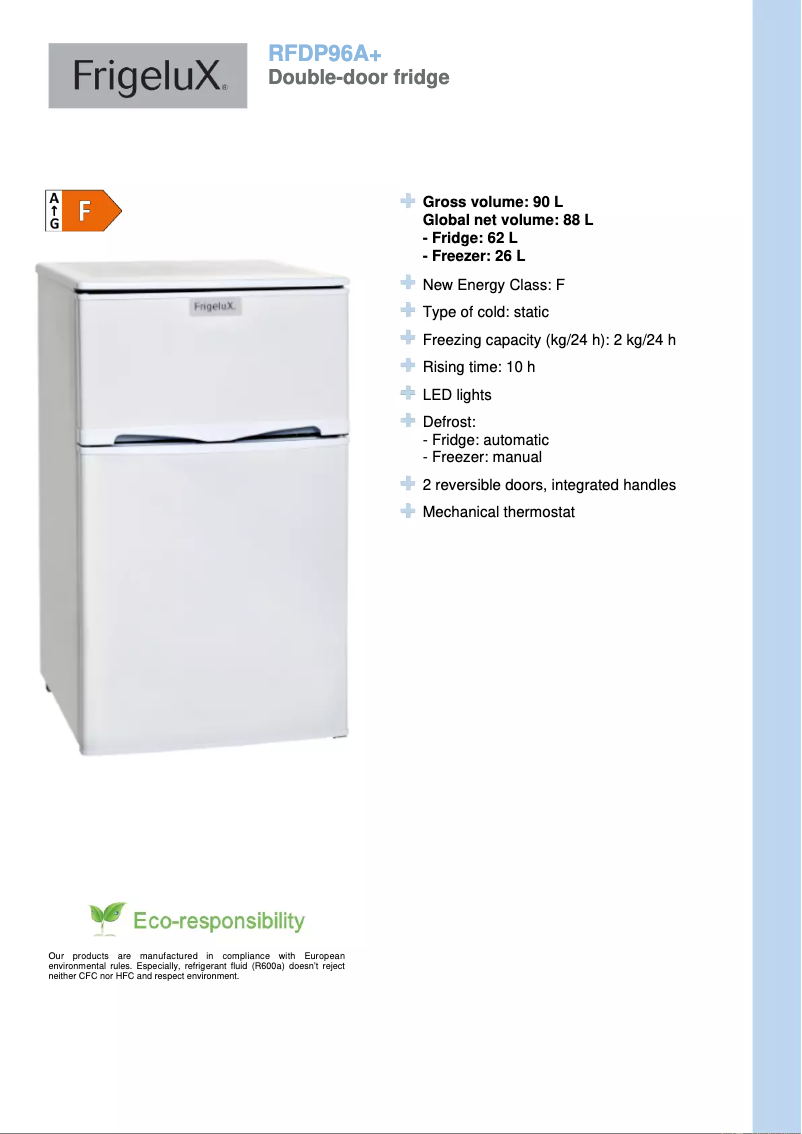 Página 1 del manual Ficha técnica FrigeluX RFDP96A+