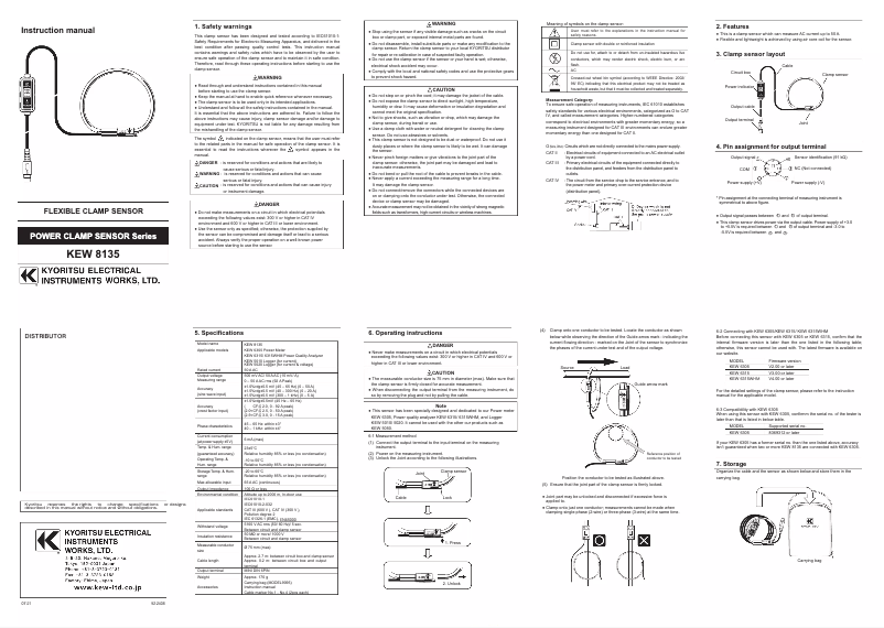 Page 1 de la notice Manuel utilisateur Kyoritsu KEW 8135