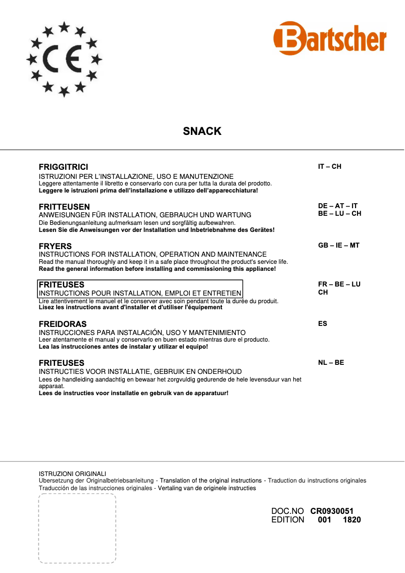 Page 1 de la notice Manuel utilisateur Bartscher 1152103