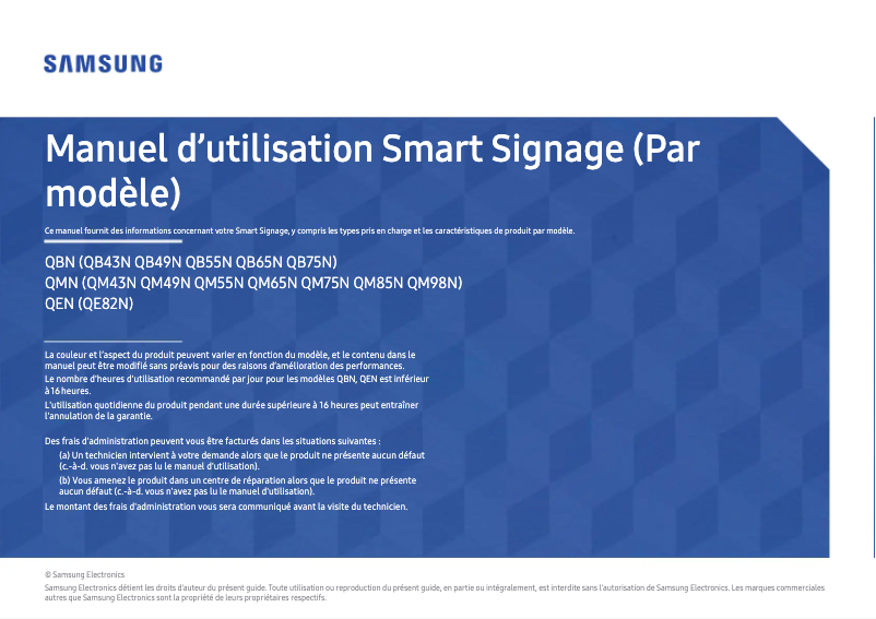 Page 1 de la notice Manuel utilisateur Samsung LH75QMNEBGC