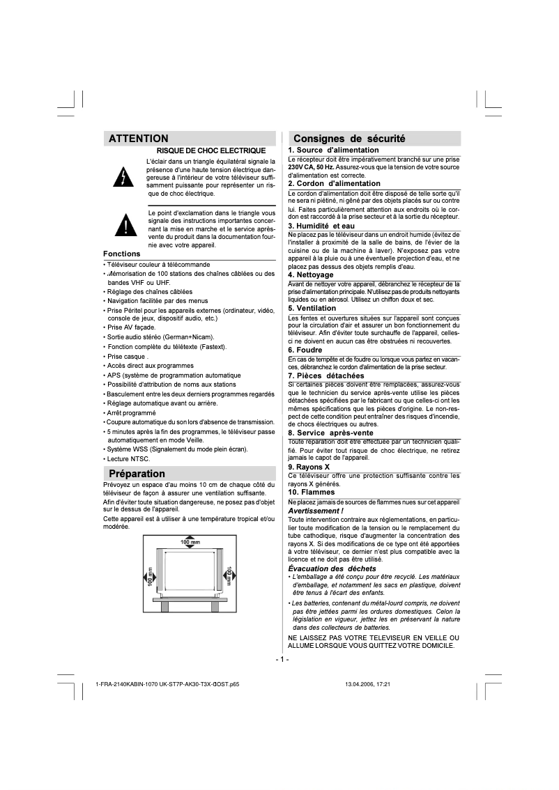 Page 1 de la notice Manuel utilisateur Opera TV5561