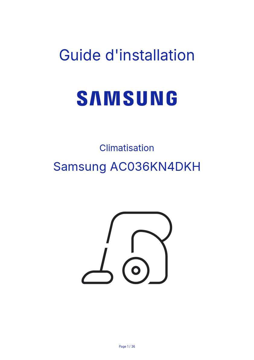 Page n°1 - Guide d'installation Samsung AC036KN4DKH
