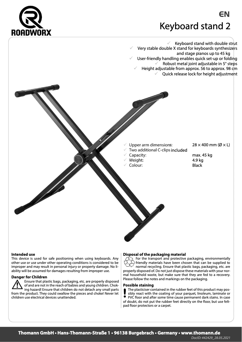 Page 1 de la notice Manuel utilisateur Roadworx Keyboard Stand 2