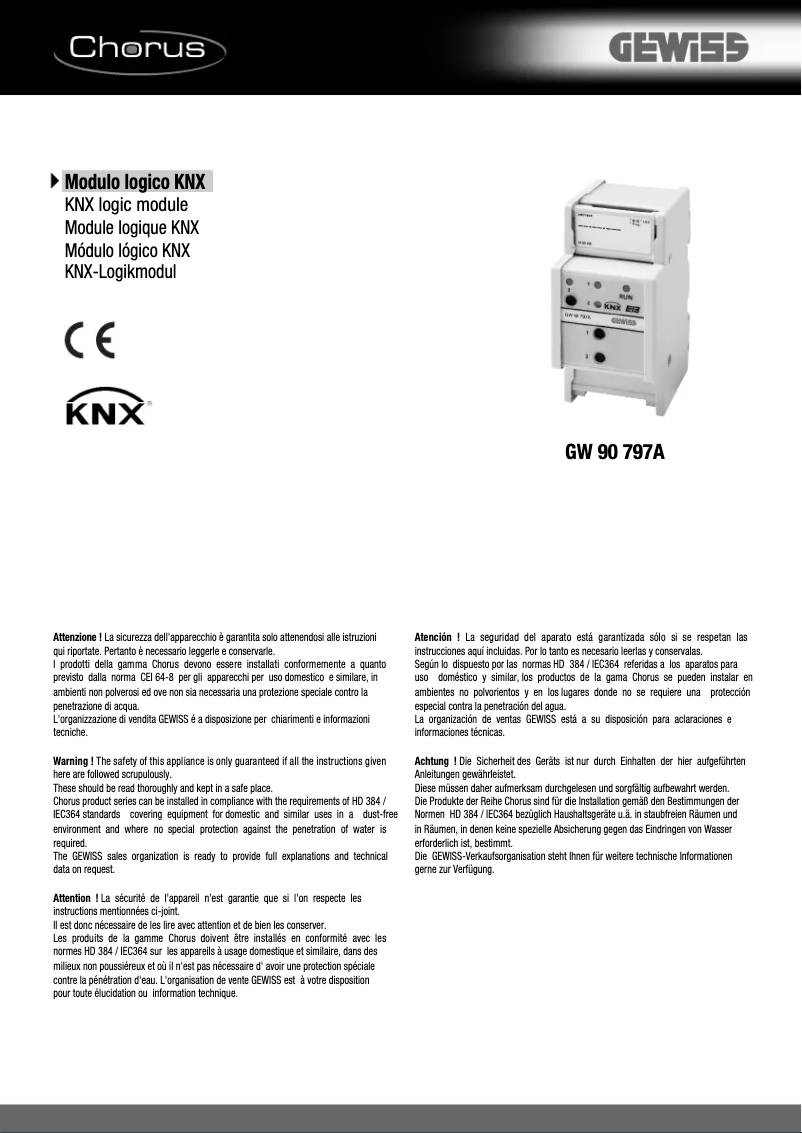 Page 1 de la notice Manuel utilisateur Gewiss GW90797A