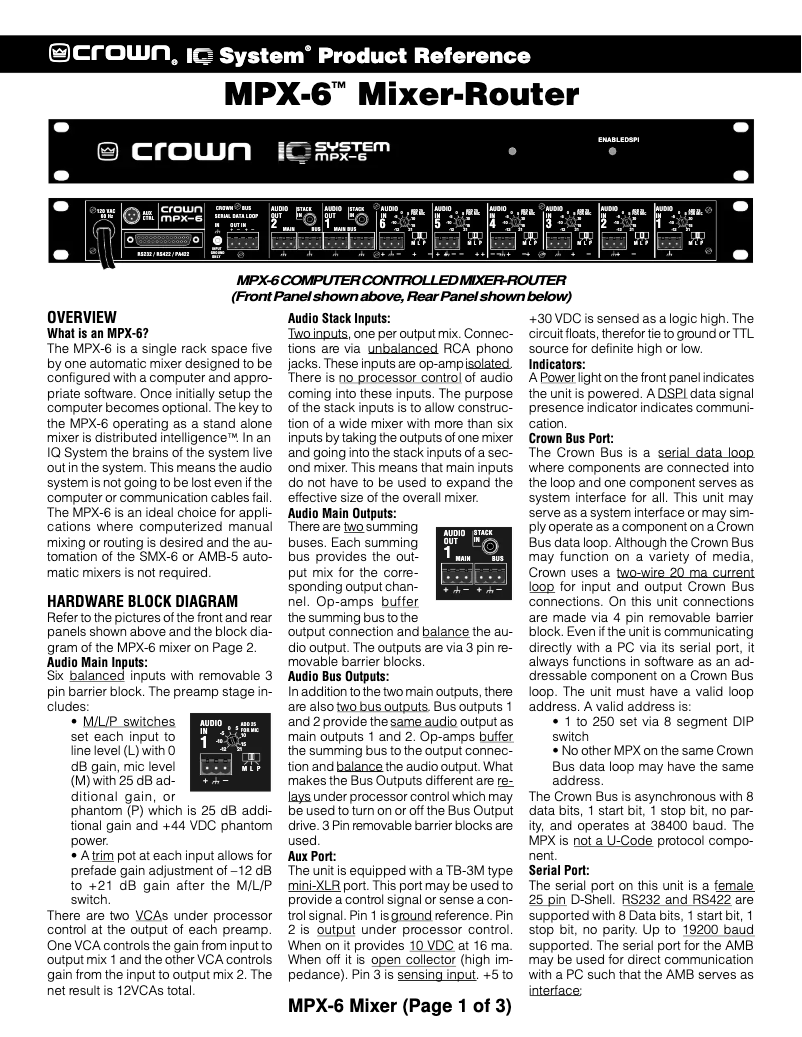 Image de la première page du manuel de l'appareil MPX-6