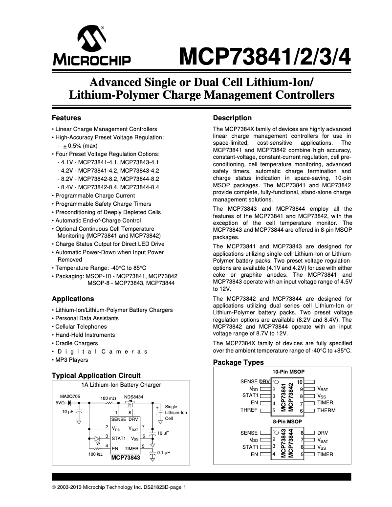 Page 1 de la notice Manuel utilisateur Microchip MCP73841