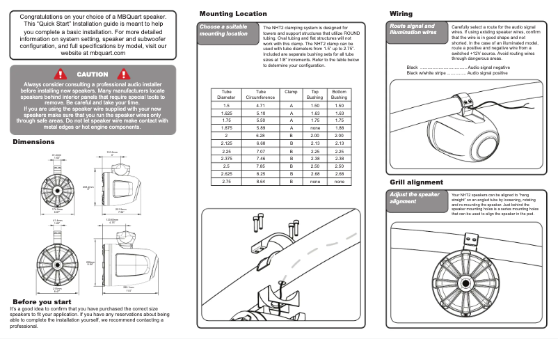 Page 1 de la notice Guide de démarrage rapide MB Quart NHT2-116