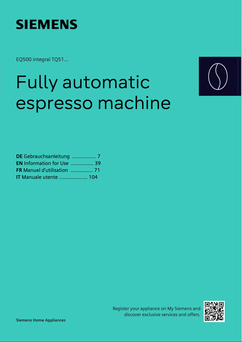 Page n°1 - Manuel utilisateur Siemens TQ515D09