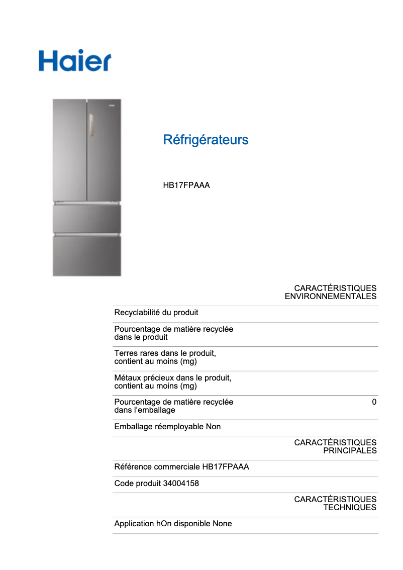 Image de la première page du manuel de l'appareil HB17FPAAA