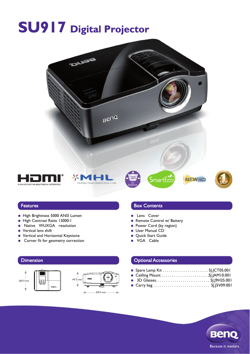 Page n°1 - Fiche technique BenQ SU917