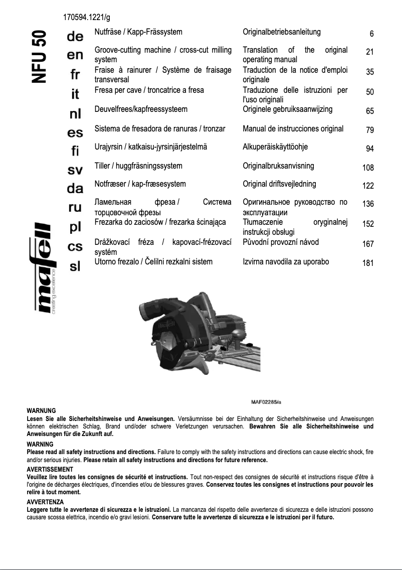 Page 1 de la notice Manuel utilisateur Mafell NFU 50