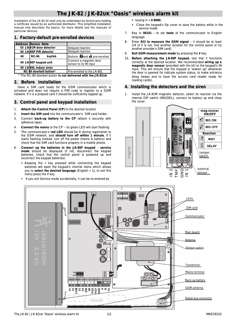 Page 1 de la notice Manuel utilisateur Joblotron JK-82 Oasis