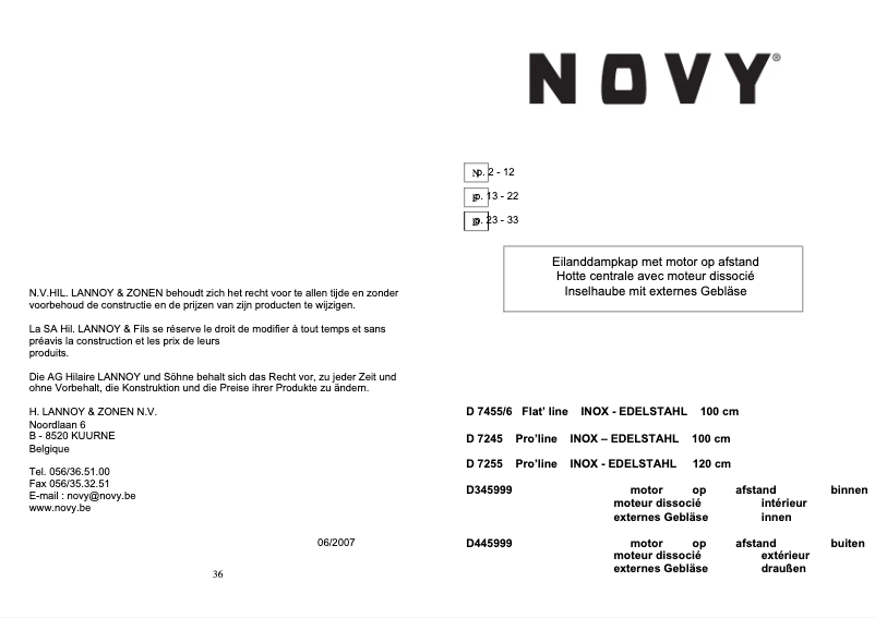 Page 1 de la notice Manuel utilisateur Novy Pro'line 7255